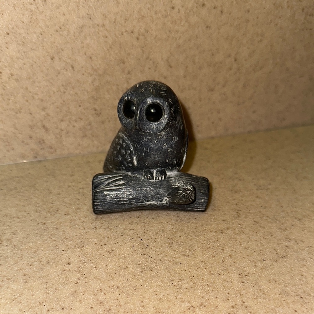 WOLF Black and Gray Owl Sculpture